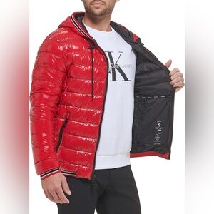 calvin klein — hooded super shine puffer jacket